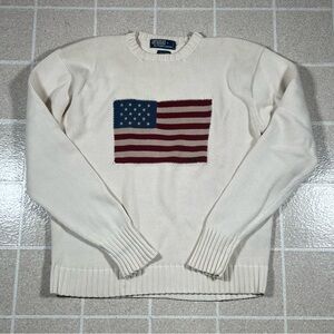 Polo by Ralph Lauren Cream Sweater with American Flag